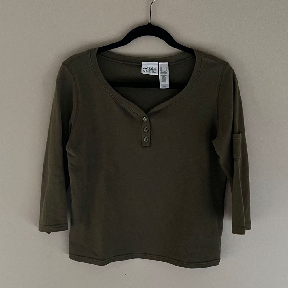 Villager Moss Green V Neck Top